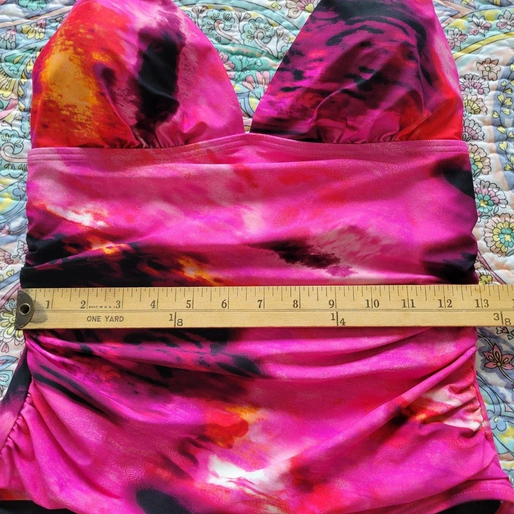 DKNY One Piece Swimsuit Size M Pink Halter Tummy Compression UPF 40 Stretch NEW - Picture 5 of 8